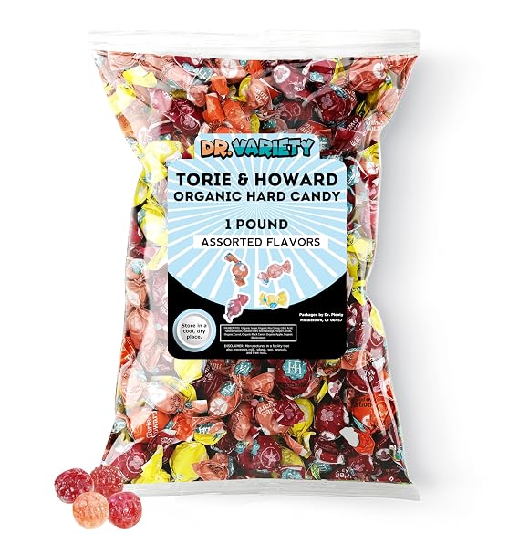 Torie & Howard Organic Hard Candy Assortment, 1 lb Bulk Bag 4 Dual Fruit Flavors, Individually Wrapped Organic Candy, USDA Certified, Kosher, Non-GMO, Allergen Friendly