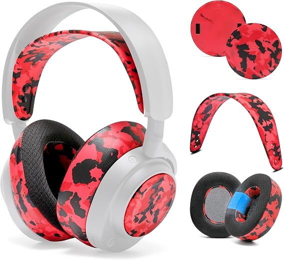 WC Arctis Nova Bundle Pack - Cooling Gel Earpads, Silicone Headband, and Side Speaker Plate Upgrade for Arctis Nova Pro Wireless by Wicked Cushions | Red Camo