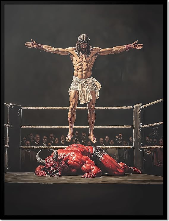 TracyArt Jesus Wall Art, Jesus Knocking Out Satan - Christian Wall Art, Unframed 13" x 17"