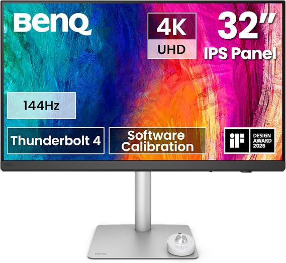 BenQ Creative Pro PD3226G 32” 4K UHD (3840x2160) 144Hz Monitor for Designers, IPS, 95% P3, 100% sRGB, 90W Thunderbolt 4, Software Calibration, KVM, Daisy Chain, Reflection-Free Nano Matte Panel