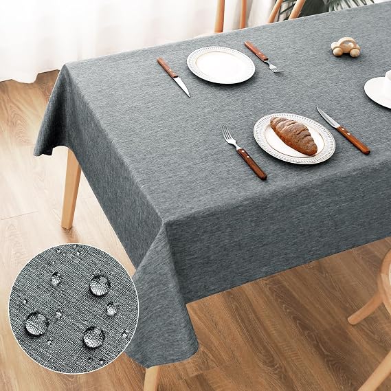 AooHome Washable Tablecloth Grey Tablecloths 100 x 140 cm Linen Look Polyester Tablecloth Water-Repellent with Lotus Effect Durable Scratch-Resistant for Living Room Dining Room Balcony Garden