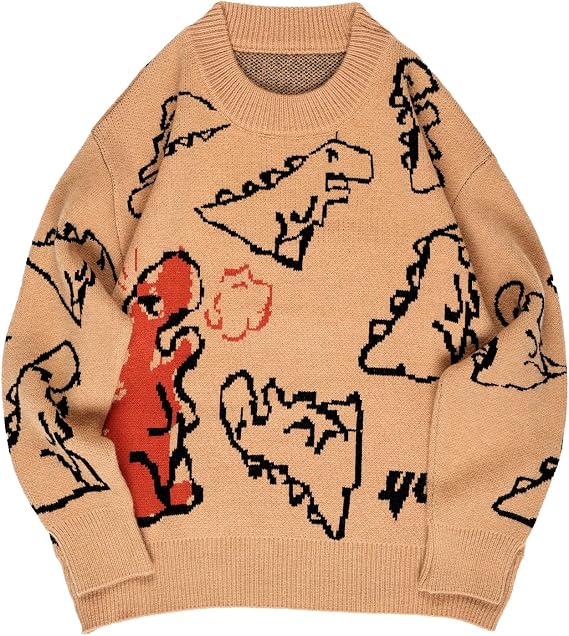 Arssm Dinosaur Sweater Women y2k Vintage Oversized Graphic Streetwear Knit Sweater Casual Cute Kawaii Tops
