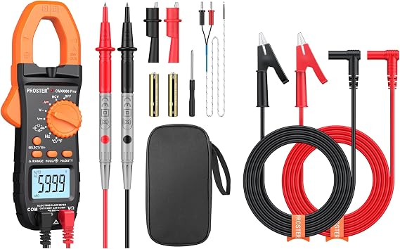 Proster Digital Clamp Meter 6000 Count + 15A 1000V Banana Plug to Alligator Clip