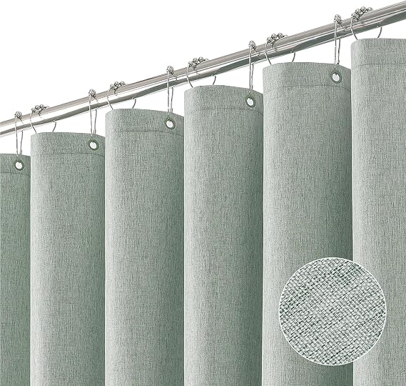 eachope Long Linen Textured Shower Curtain,Heavy Duty Fabric Shower Curtain Set with Hooks,Luxury Waterproof Polyester Cloth Shower Curtains for Bathroom,72x78,Sage Green