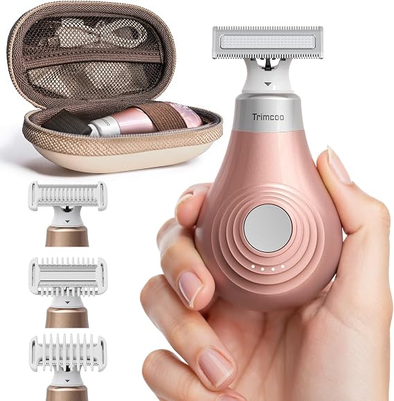 Mini Bikini Trimmer for Women - Intimate Pubic Hair Removal, Electric Body Groomer, Small Portable Wet/Dry Shaver, Magnetic Blade, USB-C Rechargeable with Travel Case, Easy to Clean (Gold)