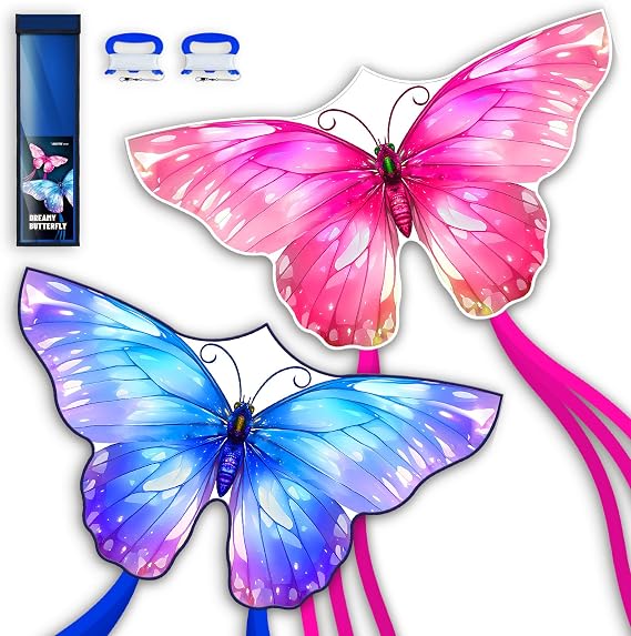 SGftre Set of 2 Butterfly Kites for Children and Adults Easy to Fly Outdoor Toy for Boys and Girls Ideal for Beach and Outdoor Activities