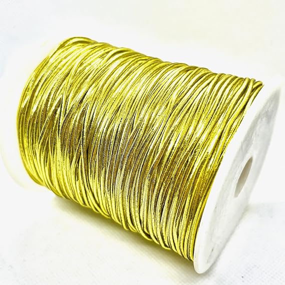 Weststone Qty 1 roll Light Gold - 300ft x 2mm Round Metallic Stretch Cord Elastic Cords Elastic Stretch String for Bracelets, Braiding, Ornament Hanging, Gift Wrapping - Light Gold