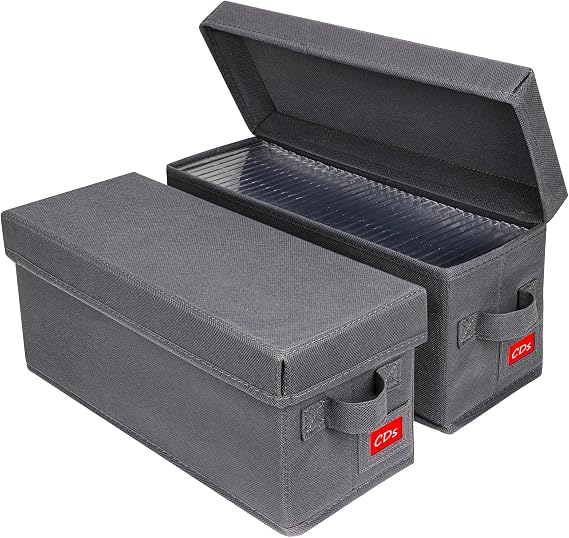 NUSWOR Upgrades CD Storage Box - CD Organizer with Lid 2Pack - Grey | Perfect CD Case Storage Solution - CD Holder 14.37 x 5.5 x 6.3 Inches - Holds 70 Jewel Cases