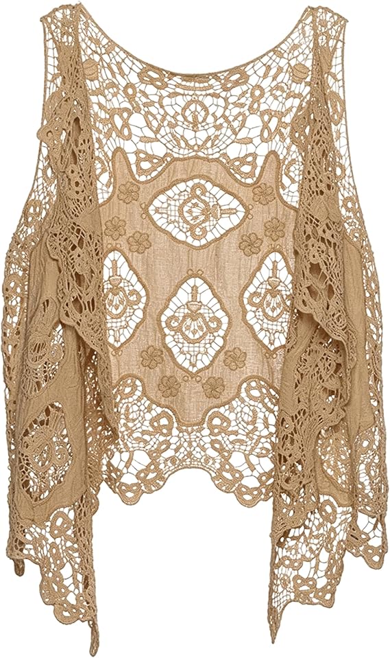 PUWEI Women's Open Front Crochet Bohemian Hippie Butterfly Vest Cardigan Coverup