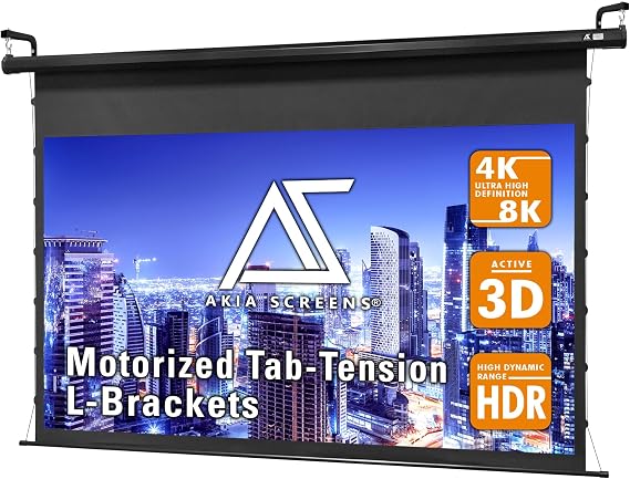 Akia Screens 105 inch Motorized Projector Screen 16:9 Programmable Vertical Drop Position Ceiling Mount or Wall Mount Retractable Projection Screen with 10 inch Universal Bracket