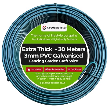 Galvanised Garden Wire 30mx3mm Plastic Coated - Fencing Stretcher Twist Wire for Climbing Plants, Trellis, Crafting & Garden Support – Strong & Flexible by Speedwellstar