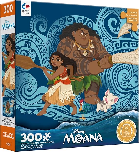 Ceaco - Disney Moana and Maui - 300 Large Piece Jigsaw Puzzle for Adults | Made in USA, Giftable, Frameable