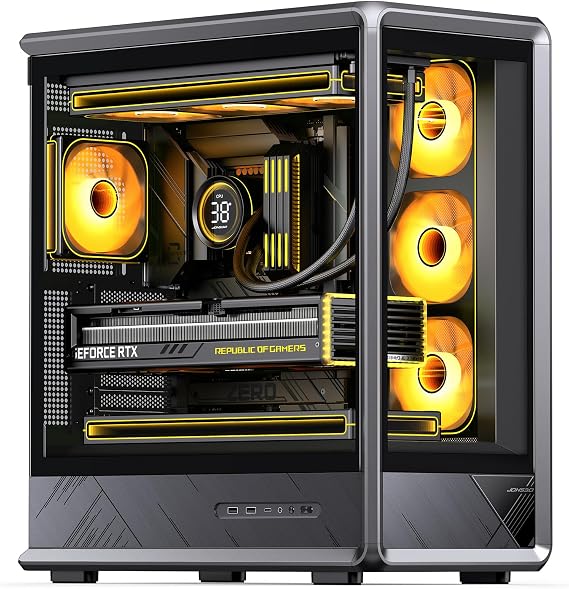 JONSBO D401 ATX Mid Tower PC Case, Frame Structure, Back-Connect MB,High Comp Gaming Dual Chamber Computer Case,GPU 439mm/PSU 200mm/AIO360x2, Desktop Display,Black