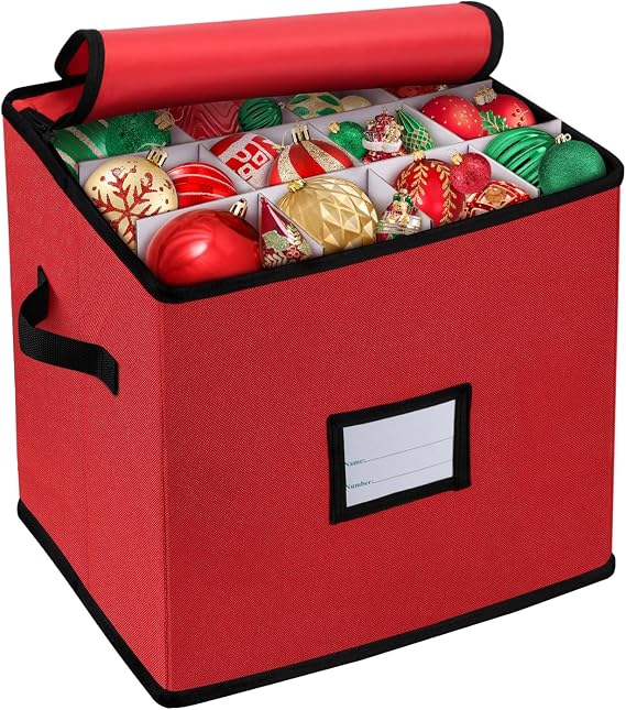 BINSUNS Christmas Ornament Storage Box, Christmas Storage Containers Organizer Bag with Dividers - Fits up to 64 Holiday Xmas Ornaments Decorations 3 Seasons Balls(Mixed Black)