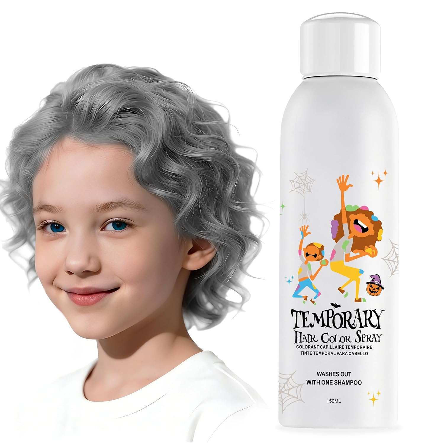 Grey Temporary Hair Colour Spray for Children Silver-Grey Instant Hair Colour Alternative for Boys Girls Teenagers Men Women Quick Styling for Parties Christmas Halloween 150 ml