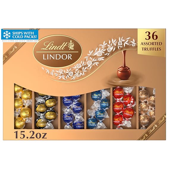 Lindt LINDOR Deluxe Assorted Chocolate Candy Truffles Gift Box, 15.2 oz., Full Size