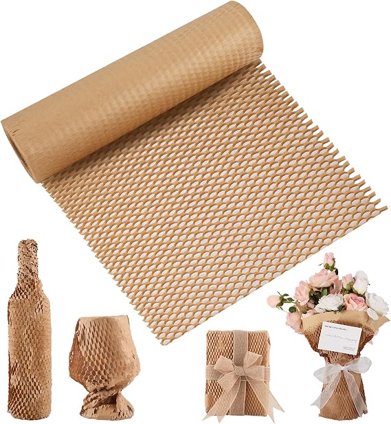Dntorx Honeycomb Packaging Paper Bubble Wrap Paper 30M x 30CM - Kraft | Plastic-Free Kraft Paper, Expandable Honeycomb Cushioning, Tear By Hand, Reusable Wrap For Moving, Shipping and Gifts