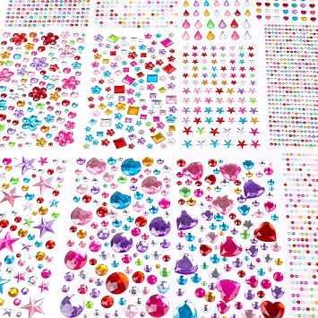 DIYASY 3228 Pcs Gem Stickers, Self Adhesive Rhinestone Jewel DIY Crafts Acrylic Gems Stickers Star Heart Round Shapes Diamond Sticker Supplies for Kids 12 Sheets