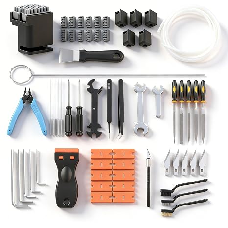 3D Printer Tools Kit for Bambu Lab P1P/P1S/X1/X1C/X1E, 3D Printer Accessories Includes Noozle Brush Kit, Silicone Sock, Clog Poke, PTFE Tube, Nozzle Cleaning Tools, Removal Scrapers, 5 Types of Files