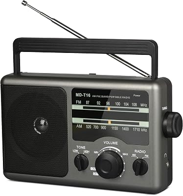 AM FM Portable Radio Battery Operated Radio by 4D Cell Batteries or AC Power Transistor Radio with Big Knob,Big Speaker,3.5mm Earphone Jack, HighLow Tone for Senior,Kitchen,Home