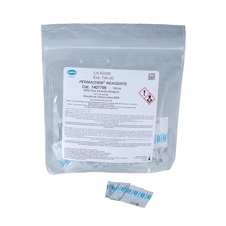Hach DPD Free Chlorine Reagent Powder Pillows, 5 mL, Pack of 100, 1407799 | Range 3.5 mg/L Cl2, USEPA Accepted Method 8021, Drinking Water & Wastewater Analysis, For Use with Colorimeter