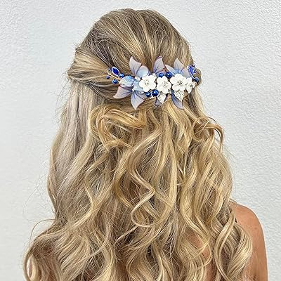 Bridal Hair Vine Pieces Blue Rhinestone Butterfly White Flower Silver Leaf Headpiece Accessories for Wedding Party