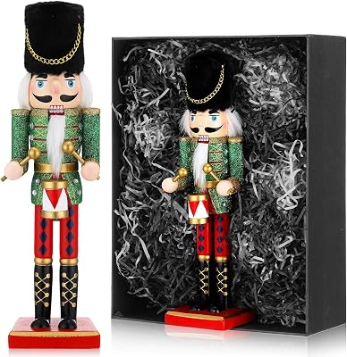 Gejoy 12 in Christmas Nutcrackers Decorations Drummer Soldier Wooden Red Green Plush Nutcracker Doll Figures Xmas Holiday Collectible Gifts for Festive Christmas Tree Table Decor