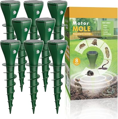 Solar Pest Repeller Stakes 8 Pack Outdoor Garden and Lawn Ground Stakes Rodent Deterrent for Moles, Gophers, Snakes and Burrowing Pests