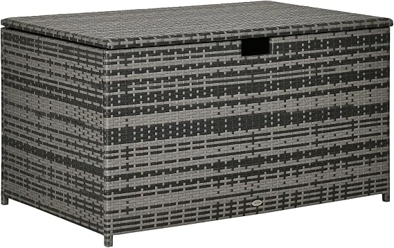 Outsunny 113 Gallon Deck Box Rattan Outdoor Storage Box Dark Gray | Waterproof Storage Container for Indoor, Patio Furniture Cushions, Pool Supplies, Garden Tools
