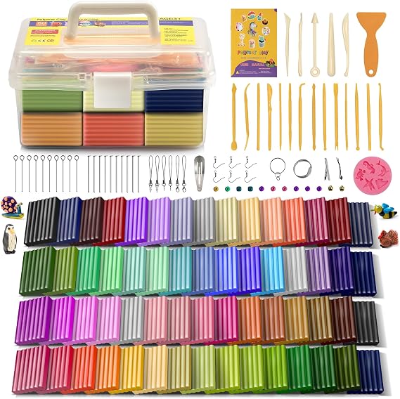 Aestd-ST Polymer Clay 60 Colors, Oven Bake Modeling Clay for Kids & Artists | Easy to Shape, Non-Sticky, Colorful, Portable Storage Box, Sculpting Tools, DIY Starter Kit for Kids & Adults