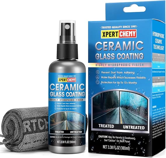 XPERTCHEMY Ceramic Rain Repellant Windshield, Glass Coating Spray, Hydrophobic Protective Formula, Advanced Rain Windshield Water Repellent for Cars, Mirrors and Other Glass Surfaces