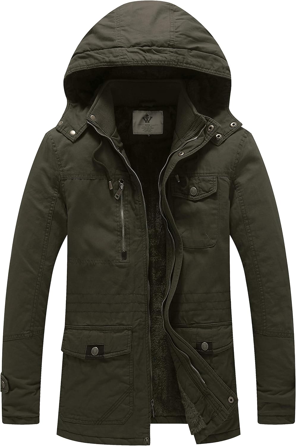 WenVen Men's Winter Thicken Cotton Parka Jacket Warm Coat with Removable Hood