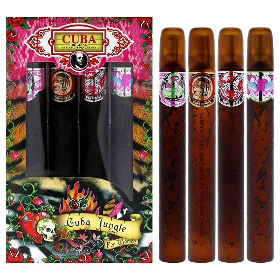 Cuba Jungle 4 Pieces Gift Set for Women, (Snake + Tiger + Zebra + Heartbreaker 41.17 Ounce Eau de Parfum Spray)