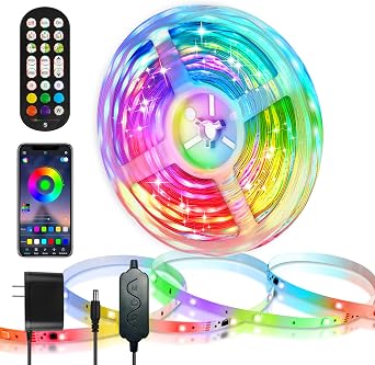 LED Strip Lights with Smart IC, 32.8Ft RGB IC LED Lights for Bedroom, App Control Color Changing Strip Light with Remote Music Sync for Home Game Room Kitchen Party Bar Indoor Lighting Decor