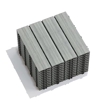 11-Pack WPC Composite Deck Tiles, 11.8 Interlocking Wood-Plastic Patio Flooring Tiles, Water-Resistant & Weatherproof DIY Quick Deck for Indoor & Outdoor Use Grey