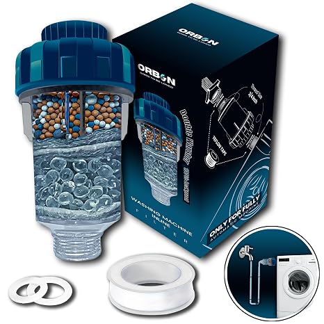 Washing Machine Water Filter & Softener | Inline Hard Water Filter with Crystal Resin & Tourmaline Balls | Hose Filter for Washing Machines | 100% Leakproof Design (Only for Washing Machines)