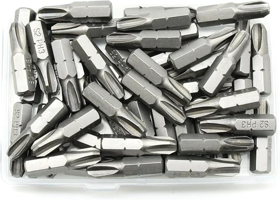 TEMO 50p PH3 Phillips #3 1" L Screwdriver Insert Bit, Impact Ready S2 Steel