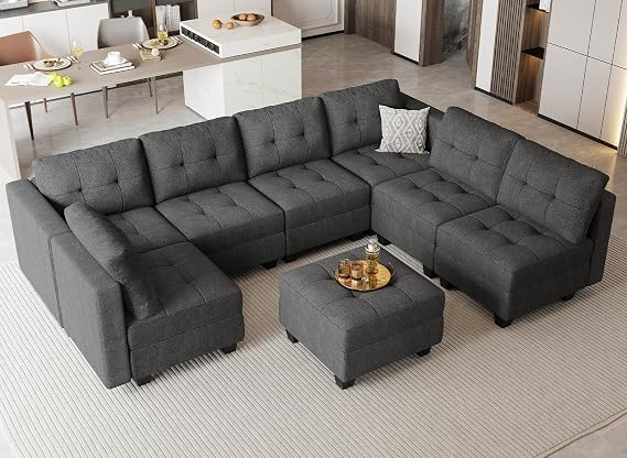 Belffin Modular Convertible Sectional Sofa Couch with Reversible Chaise U Shaped Couch Set with Storage Ottoman Sectional Modular Sofa with Storage Seats Dark Grey