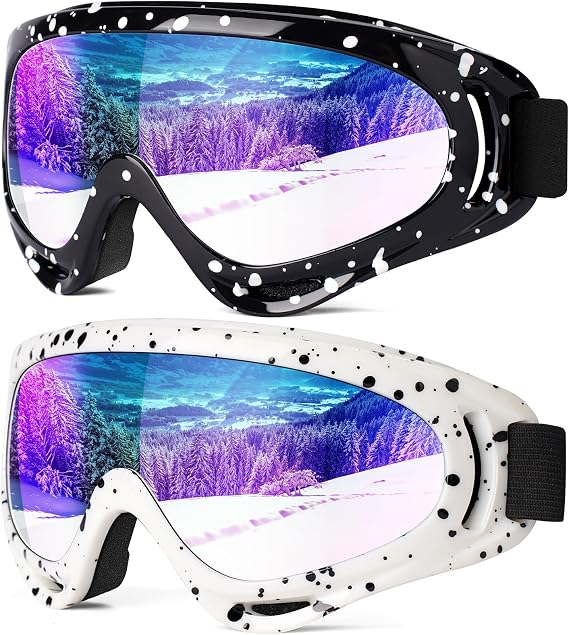 Braylin 2-Pack Snow Ski Goggles, Snowboard Goggles for Men, Women, Youth, Kids, Boys or Girls, Snowmobile Goggles