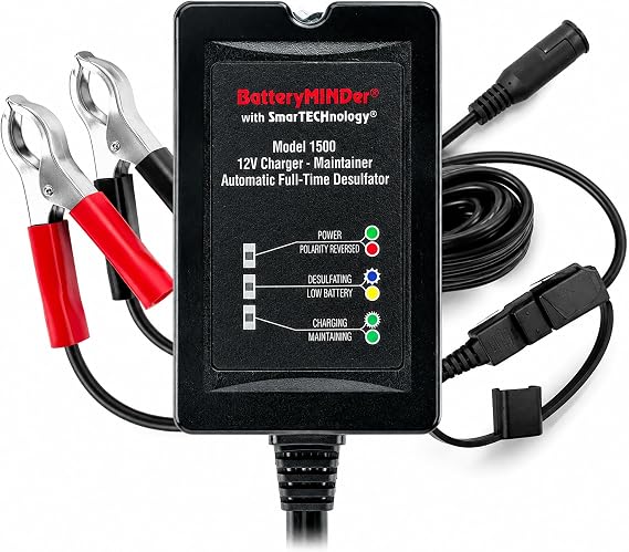 BatteryMINDer 1500 12V-1.5A Smart Trickle Charger, Battery Maintainer, and Battery Desulfator - for Winter and Long Term Storage