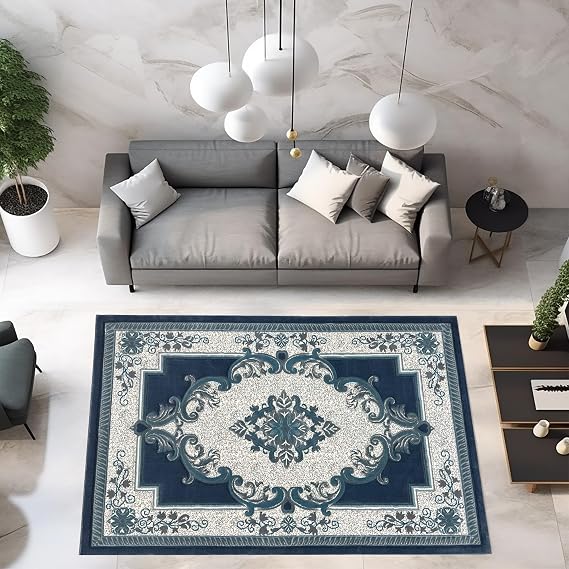 Runner Rug 2x8 Boho Glamour Thick Plush Oriental Area Rug Traditional Carpet Floral Medallion Rugs for Living Room and Bedroom Floor Aqua Blue