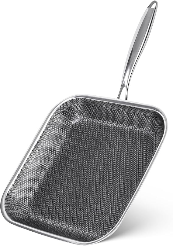 Toutrop Non Stick Stainless Steel Skillet,12 Inch Square Frying Pan, Nonstick Grill Pan for All Stoves, Oven Dishwasher Safe, PFOA Free