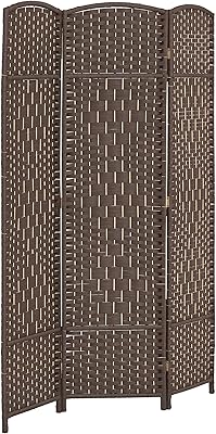 HOMCOM 3 Panel Room Divider, 6 Tall Folding Privacy Screen, Woven Freestanding Wall Partition for Home Office, Bedroom, Brown