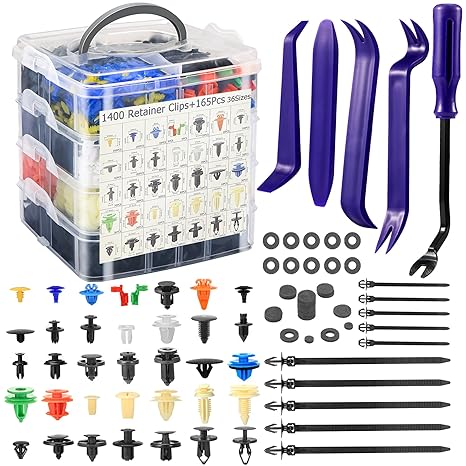Uolor 1565PCS Universal Car Trim Clips & Fasteners Kit - Heavy-Duty Nylon Retainer Clips for Bumper, Door Panel, Fender, Splash Shield | Includes Removal Tools & Storage Box