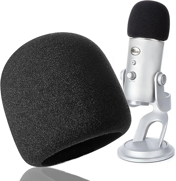 Foam Windscreen for Blue Yeti, Yeti Pro, MXL, Audio Technica and Other Large Microphones, Pop Filter Cover made from Quality Sponge Material by YOUSHARES (Black)