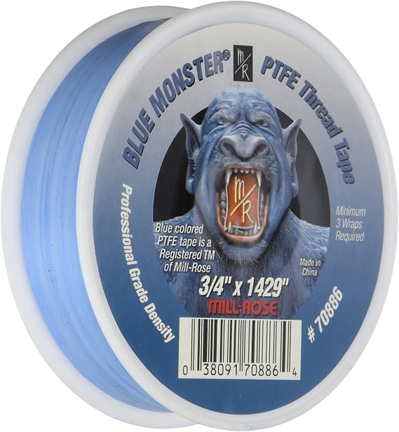 Mill-Rose Blue Monster PTFE Thread Sealant Tape, 3/4 in W x 119 ft L, Blue, 0.0035 in Thick 70886-1 Each
