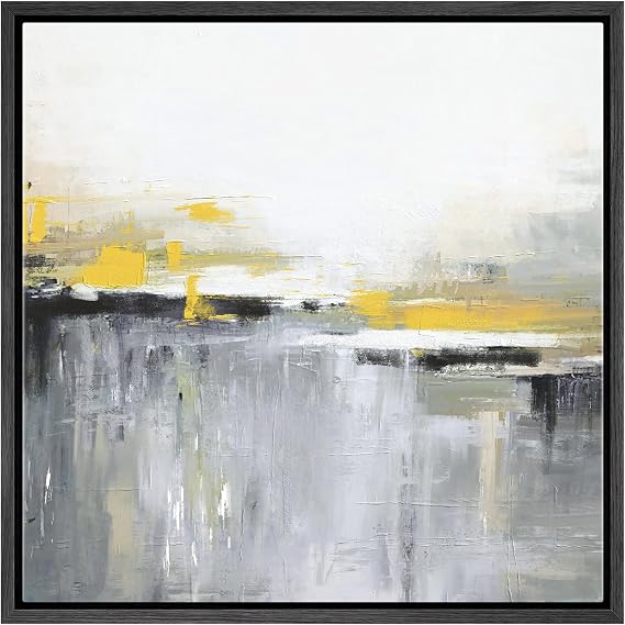 SIGNWIN Framed Canvas Print Wall Art Industrial Gray, Yellow, Black & White Color Field Abstract Shapes Illustrations Minimalism Dramatic Multicolor for Living Room, Bedroom, Office - 24"x24" Black
