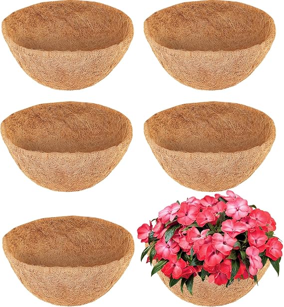 LCHUANG Coco Liners for Planters - 6 Pack 10 Inch Round Hanging Basket Liners, 100% Natural Coconut Fiber Replacement Liners for Hanging Baskets Planters Flowers, Plants, Vegetables (10'' Pack of 6)