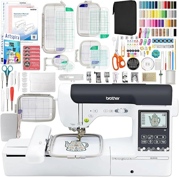 Brother SE2000 5" x 7" Combo Embroidery & Sewing Machine with 5pc Hoop Set & 230+ Accessories