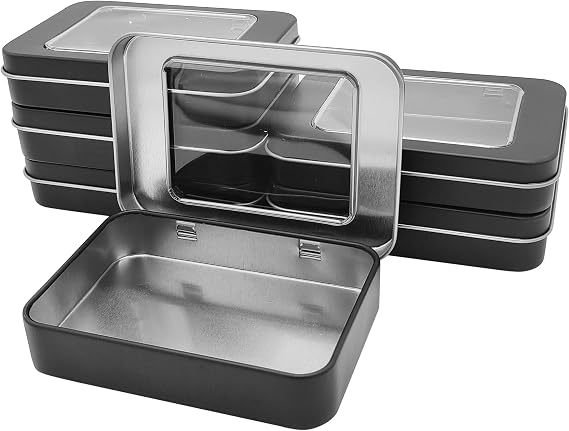 WestKaiba 6 Pieces Tin Can Mini Box with Metal Storage Case Lid See-Through Rectangular Container Accessory Storage Miscellaneous Goods Case, Black